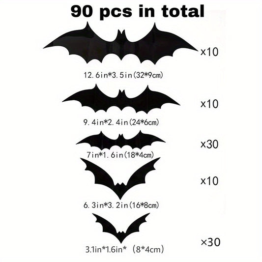 90pcs Halloween 3D Bat Sticker Decorative Party Decoration Sticker