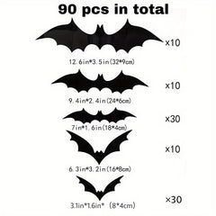 90pcs Halloween 3D Bat Sticker Decorative Party Decoration Sticker