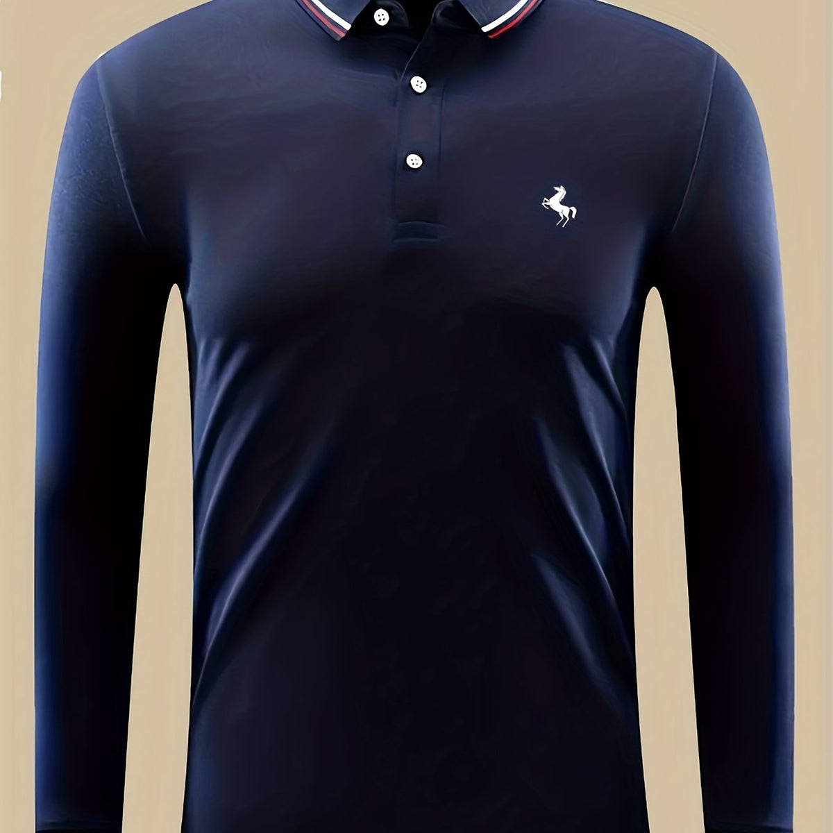 Men's Horse Print Lightweight Long Sleeve Polo Shirt