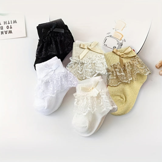 3Pairs Baby Girls Princess Lace Ruffles Bow Ankle Socks