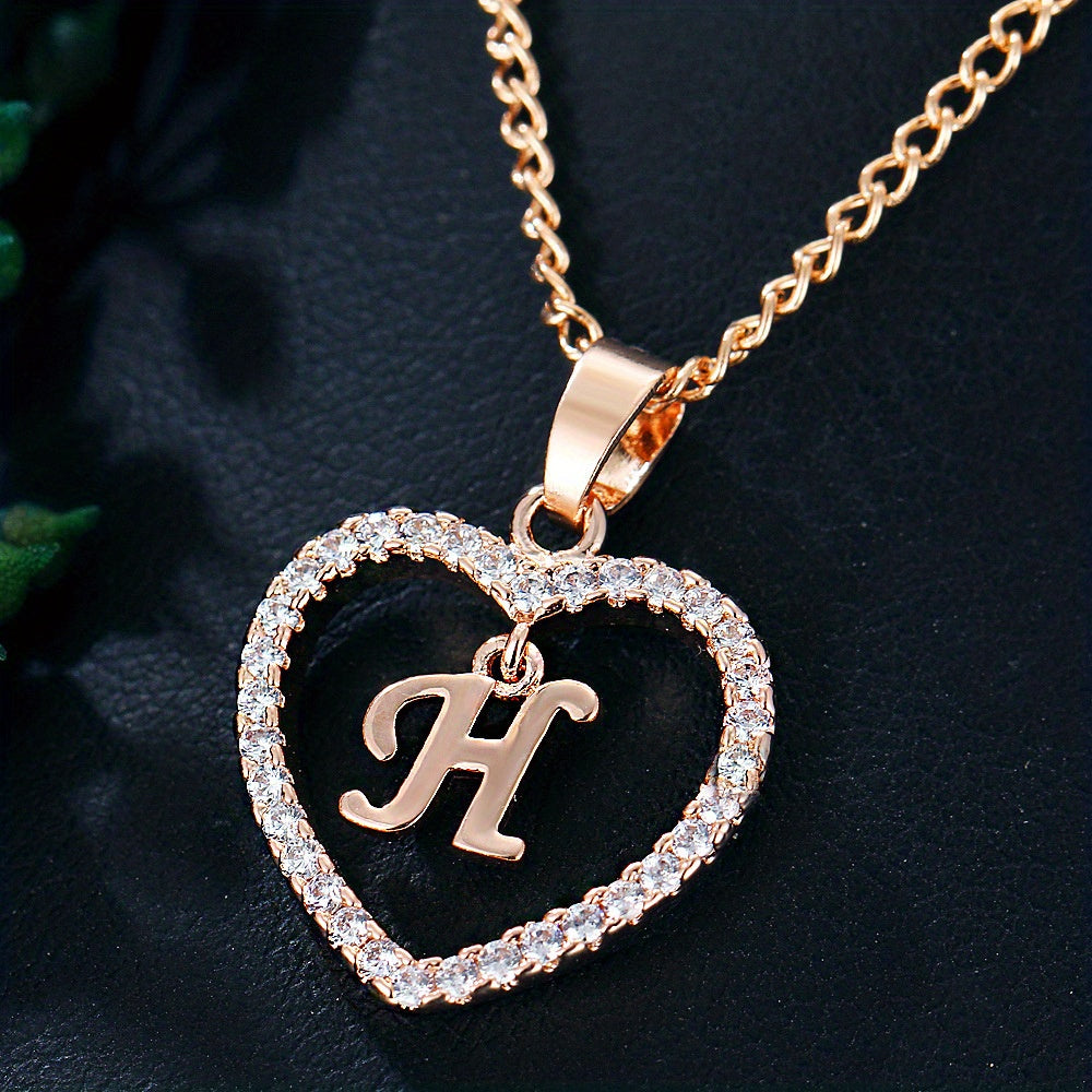 Initial Letters A T Pendant Love Heart Rhinestones Pendant Necklace