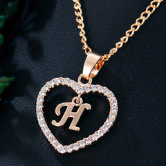Initial Letters A T Pendant Love Heart Rhinestones Pendant Necklace