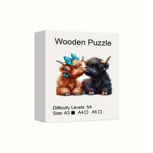 Highland Cow & Calf Wooden Puzzle Decor