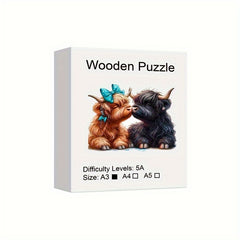 Highland Cow & Calf Wooden Puzzle Decor