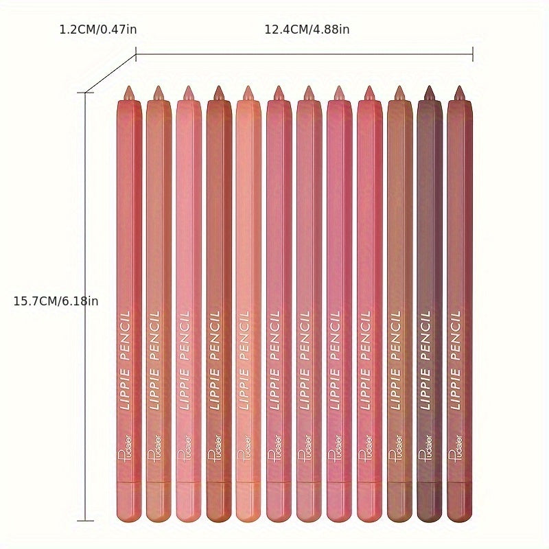 Pudaier 12 Lip Liner Set Waterproof Matte Crayon for Lips & Eyes