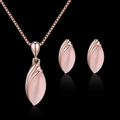 Oval Shape Pendant Necklace & Stud Earrings Set for Women & Girls