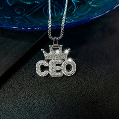 Punk Hip Hop Silver Rhinestone Letter Necklace