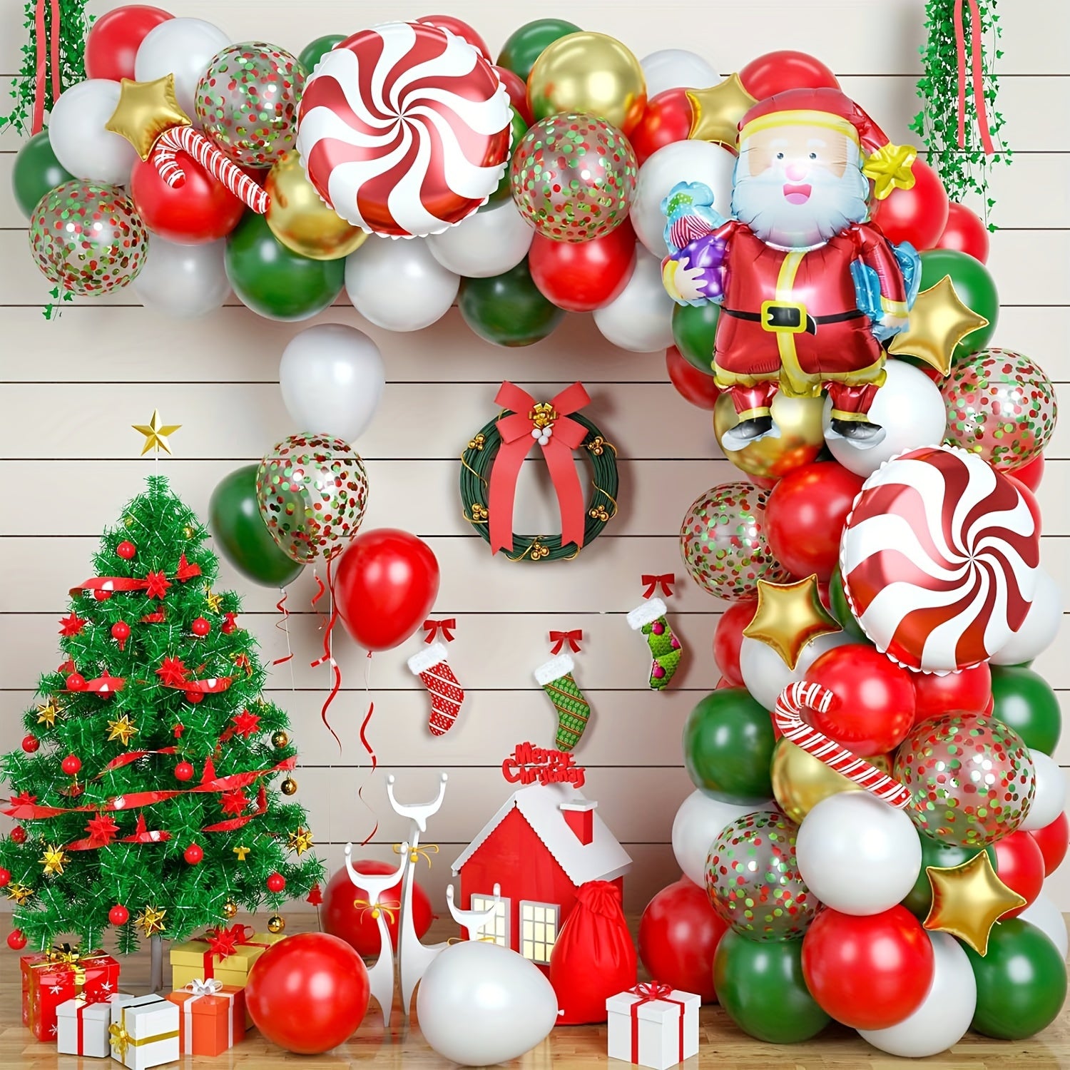 99pcs Christmas Balloons Set Santa Claus Candy Cane Red Windmill Air Balloons