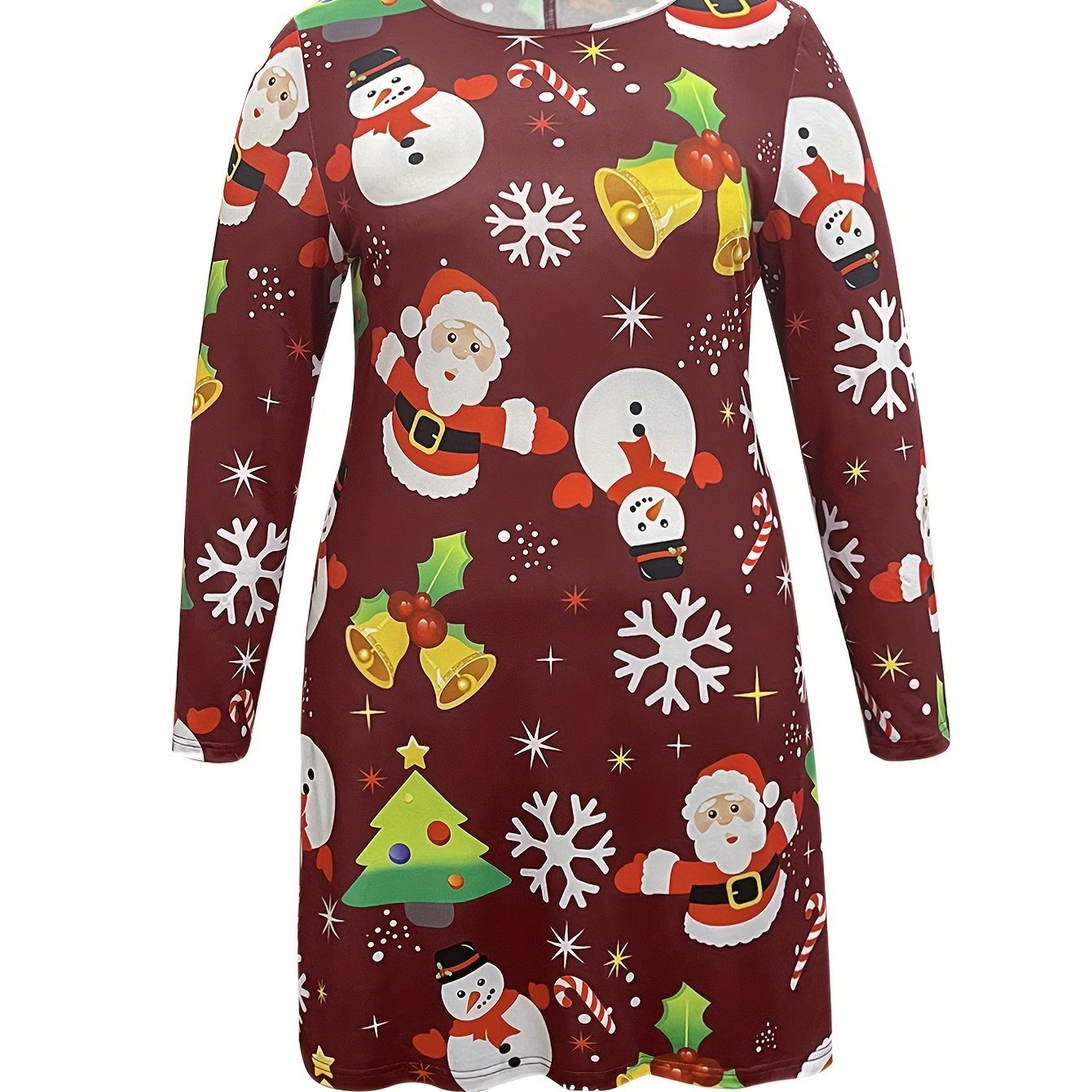  Christmas Dress Women's Plus Santa Claus & Snowman Print Dress