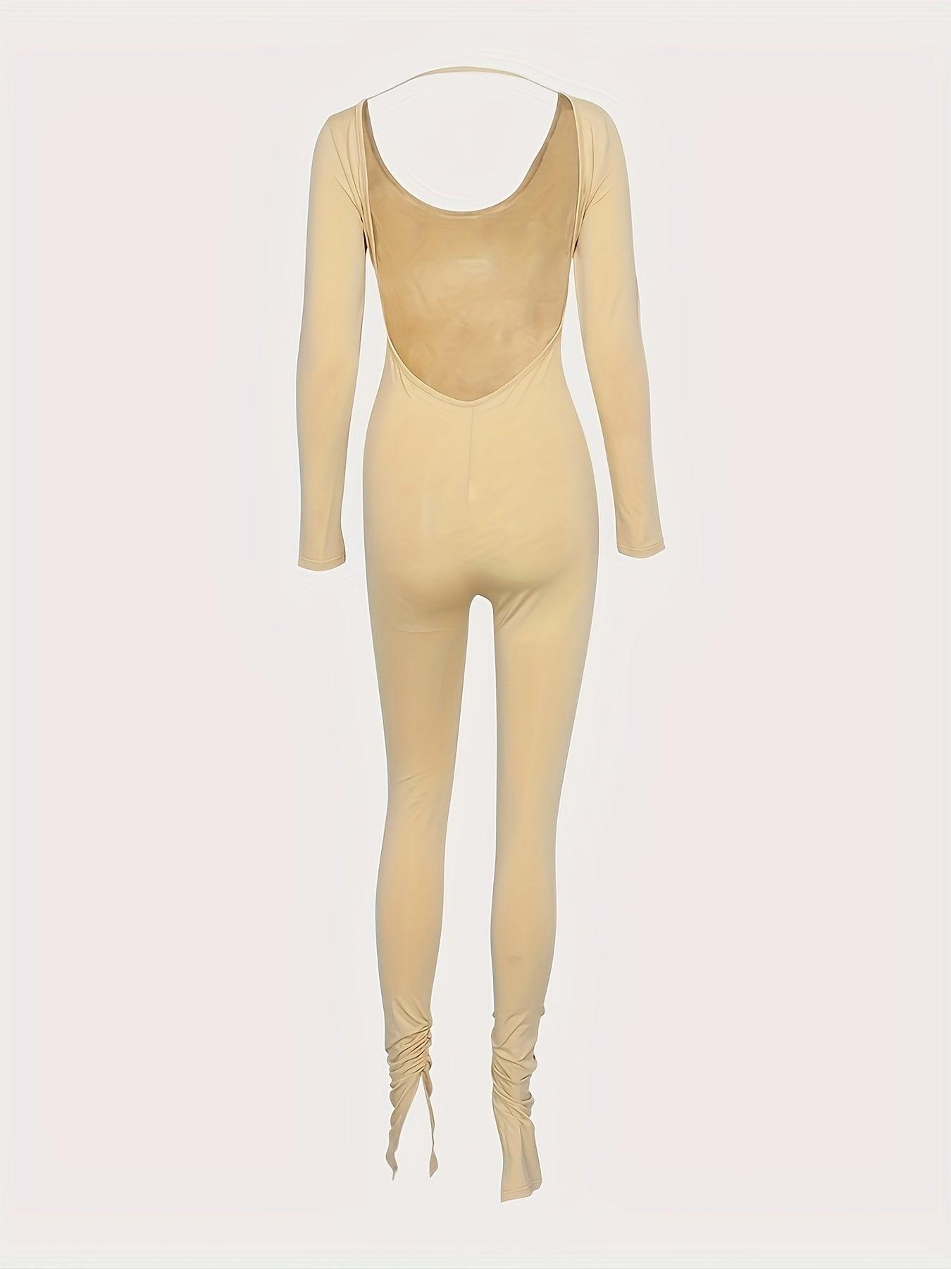 Women's Boat Neck Long Sleeve Backless Jumpsuit