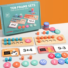 Wooden Ten Frame Math Learning Kit Counting Toy Early Education