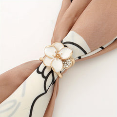 Rose Bead Silky Scarf Buckle Ring for Women
