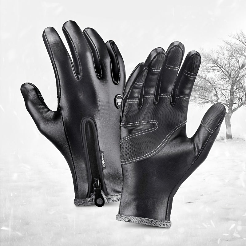 Warm Thermal PU Leather Touch Screen Gloves Windproof Waterproof Gloves