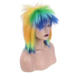 Rainbow Spiky Mullet Wig Cockscomb Wig Synthetic Wig With Bangs
