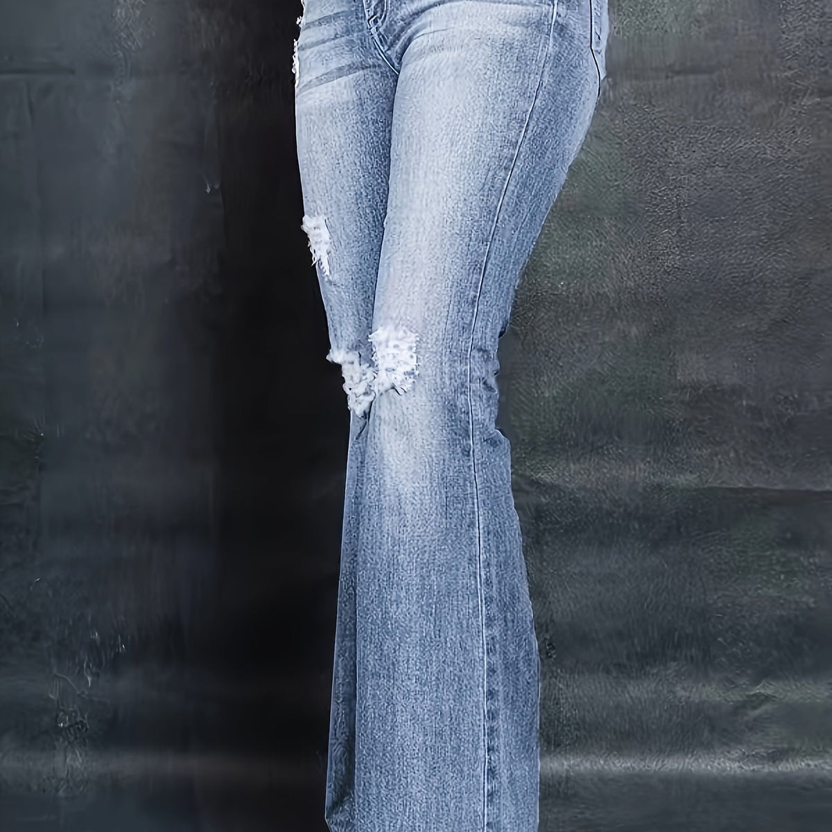 Ripped High Rise Flared Leg Jeans