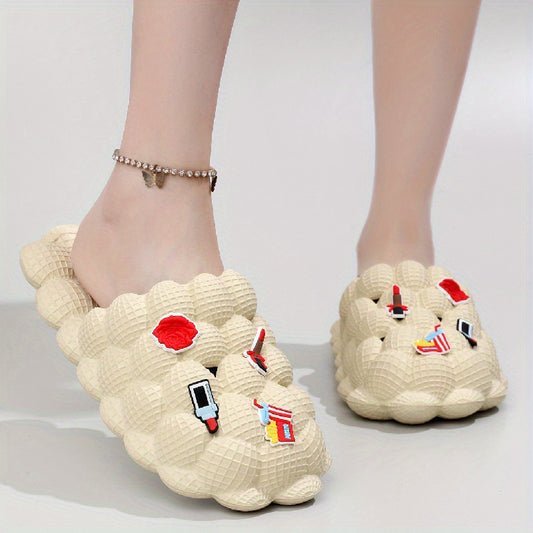 Women's Bubble Slides with Cartoon Charms Indoor & Outdoor Slides