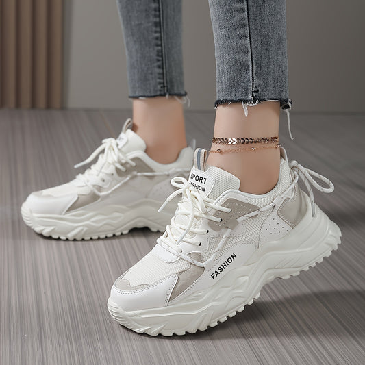 Women's Chunky Faux Leather Sneakers Soft Comfortable Running Shoes