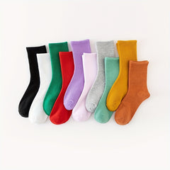 10 Pairs Solid Mid Tube Socks Women's Stockings