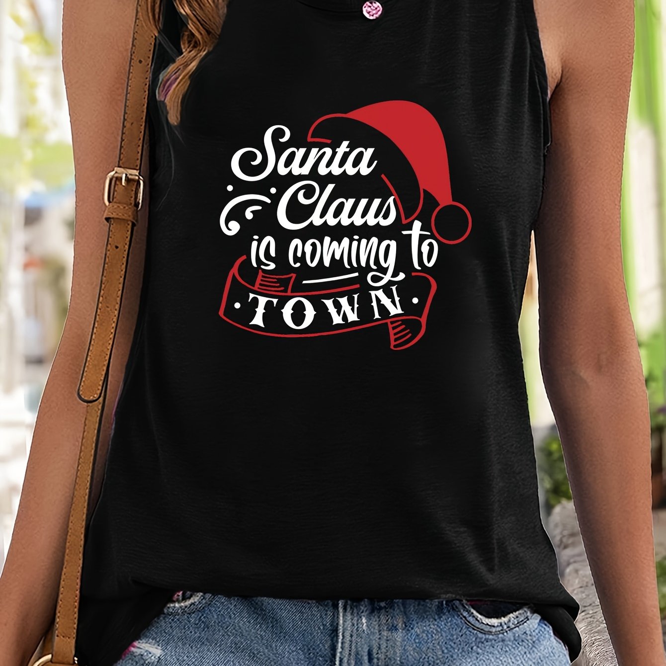 Santa Claus Letter Print Sleeveless Sports Vest Top