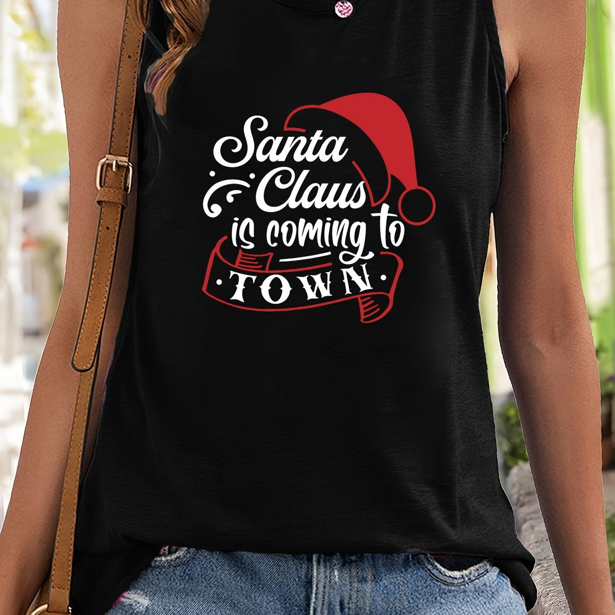 Santa Claus Letter Print Sleeveless Sports Vest Top