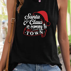 Santa Claus Letter Print Sleeveless Sports Vest Top