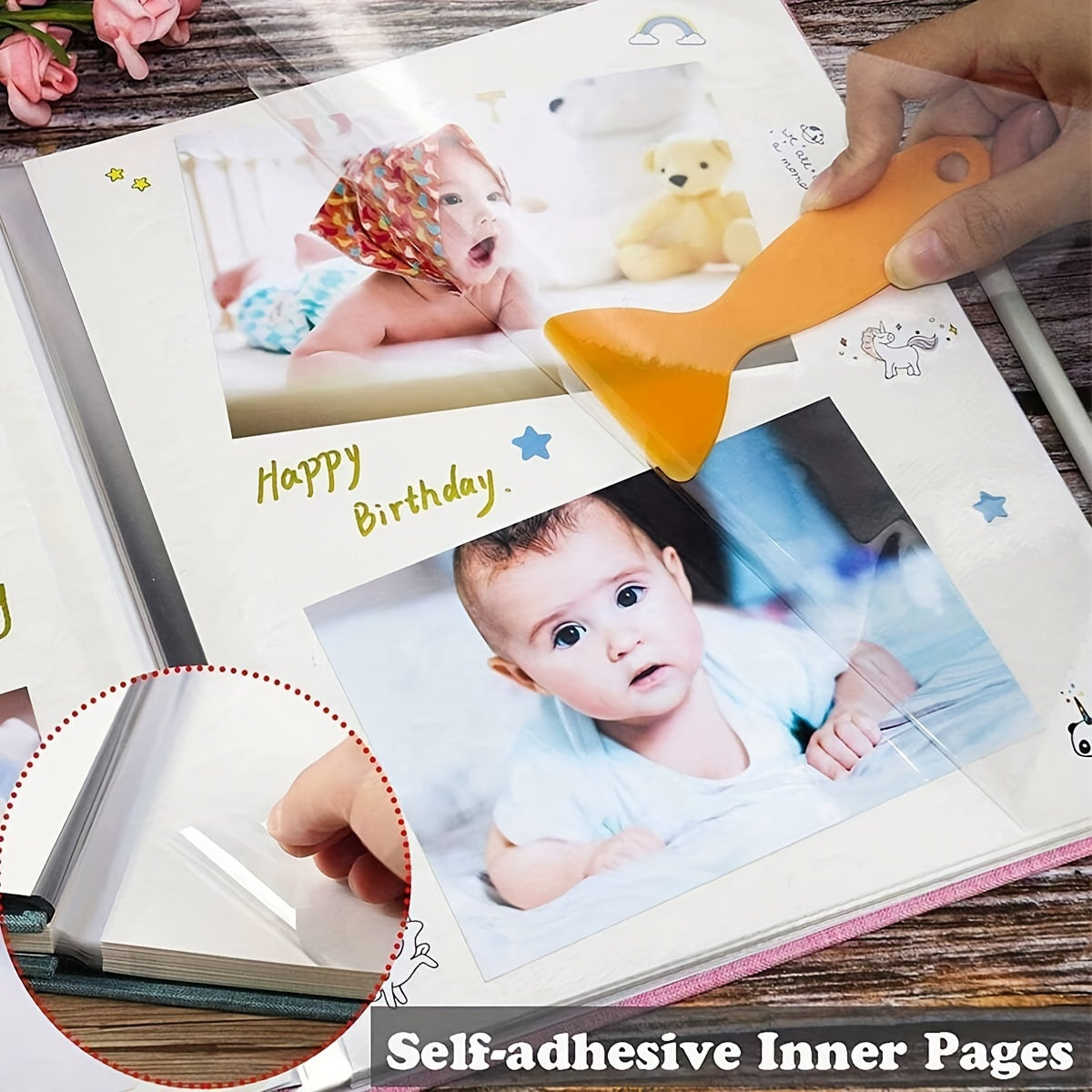 Children's Self-Adhesive Photo Album with Ink Pad and Pen