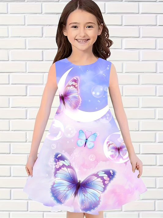 Dreamy Butterfly Print Dress Girls Sleeveless Summer Party Gift
