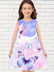 Dreamy Butterfly Print Dress Girls Sleeveless Summer Party Gift