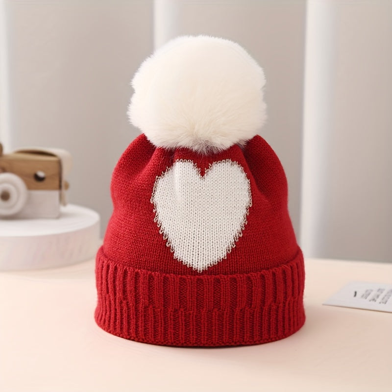 Golden Silk Edge Jacquard Love Knitted Hat for Children