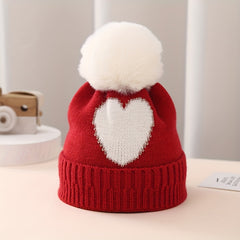 Golden Silk Edge Jacquard Love Knitted Hat for Children