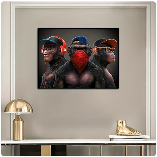 Funny Three Monkey HD Print Wall Art Animal Pictures Posters Canvas Painting