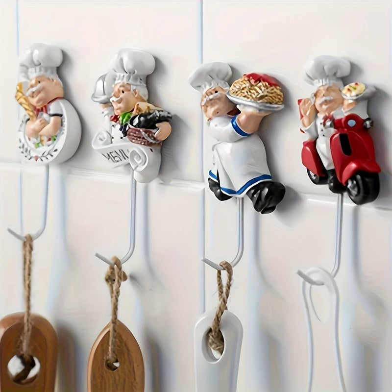 4pcs French Chef Wall Hooks Set Kitchen Decor