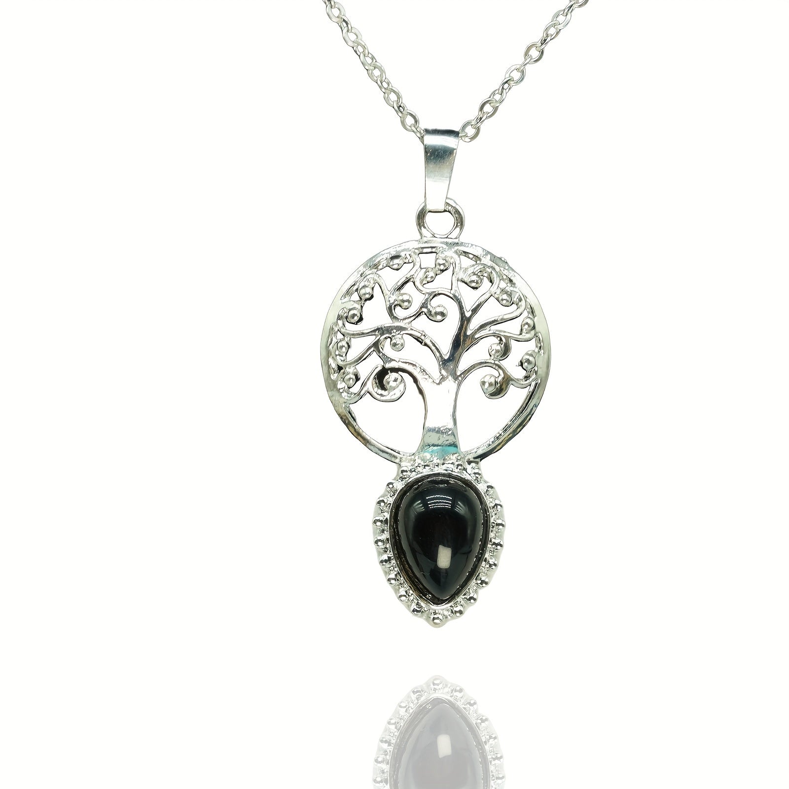 Natural Stone Tree Of Life Water Drop Pendant Agate Amethyst Turquoise Necklace