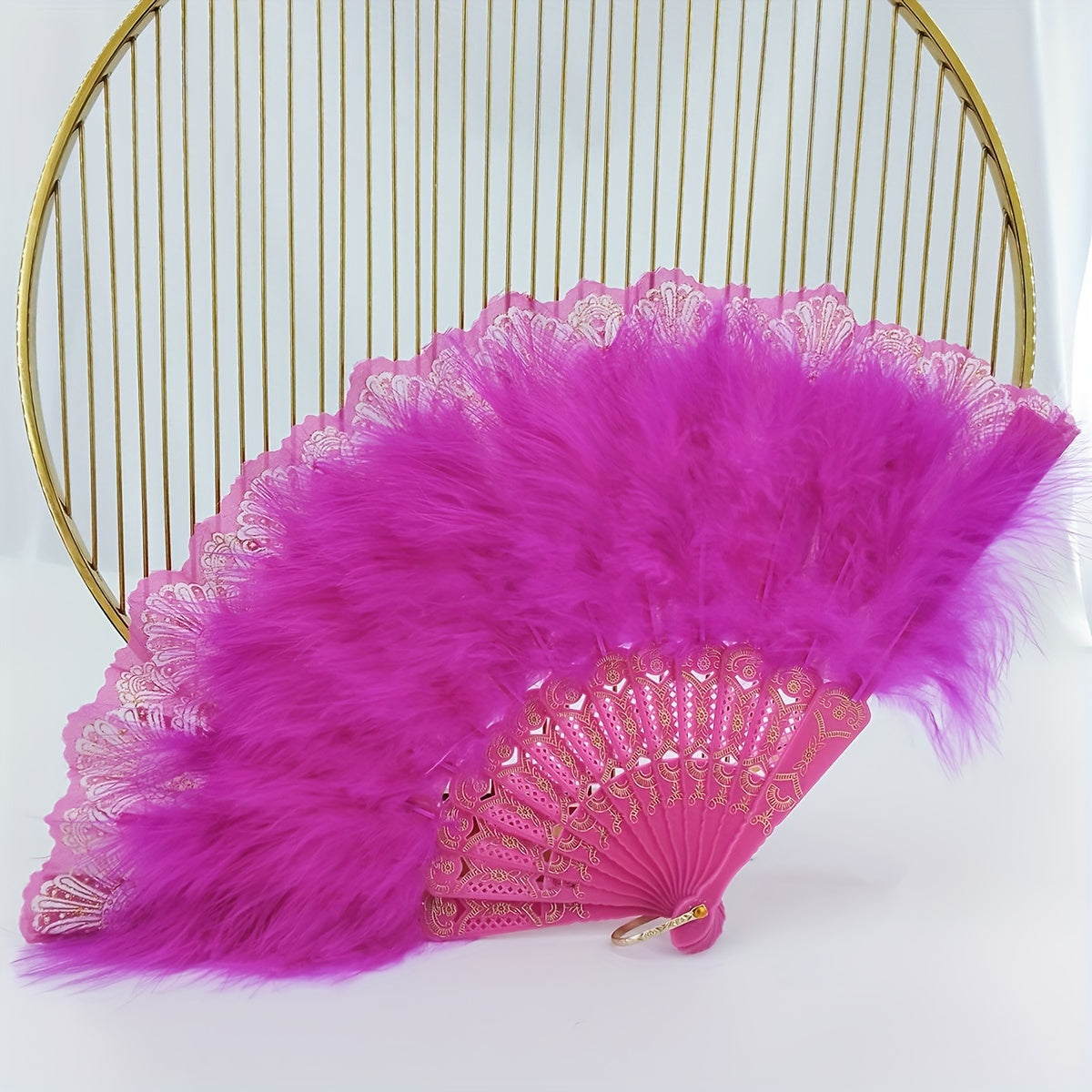 Pink Plush Folding Fan Dance Performance Photography Props
