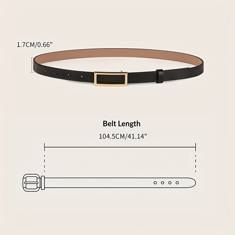 Rectangular Buckle Thin Belt Solid PU Leather Vintage Dress Girdle