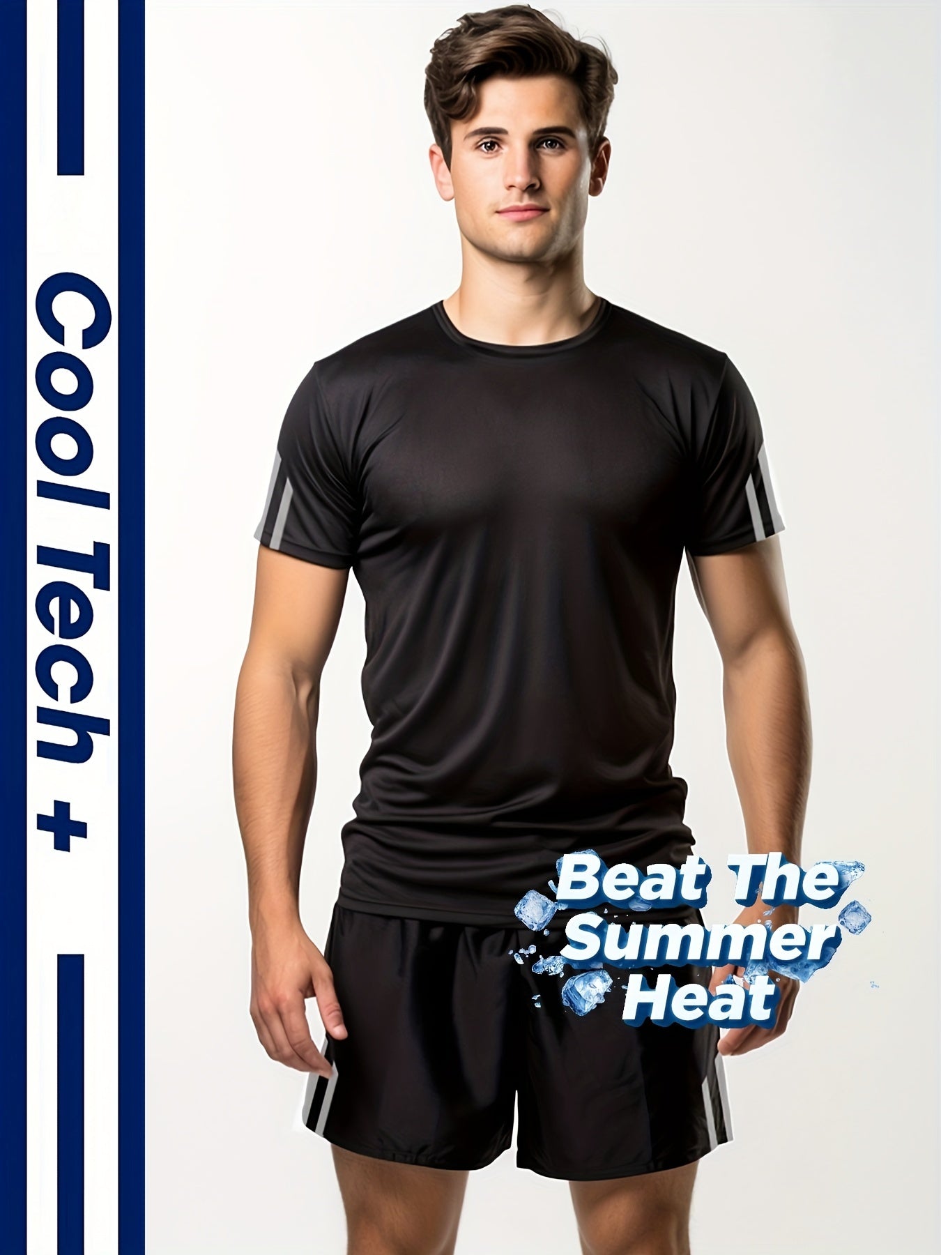 Men's Breathable Striped Top & Casual Stretch Shorts Set for Sports