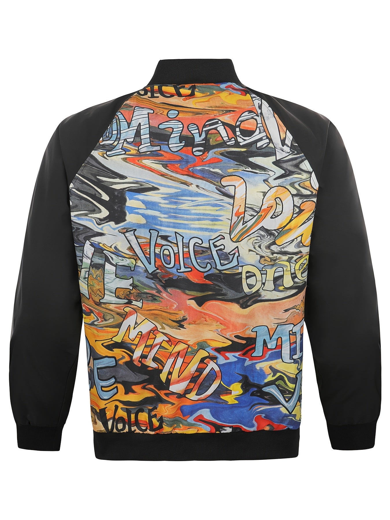 Men's Alphabet Graffiti Print Baseball Collar Jacket