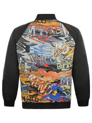 Men's Alphabet Graffiti Print Baseball Collar Jacket