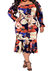 Floral Print Flounce Sleeve Square Neck Midi Dress