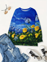Landscape Print Pullover Sweatshirt for Women
