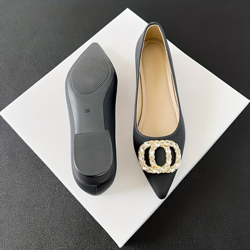 Women's Rhinestone Decor Slip-On Shallow Mouth Chunky Heel Shoes