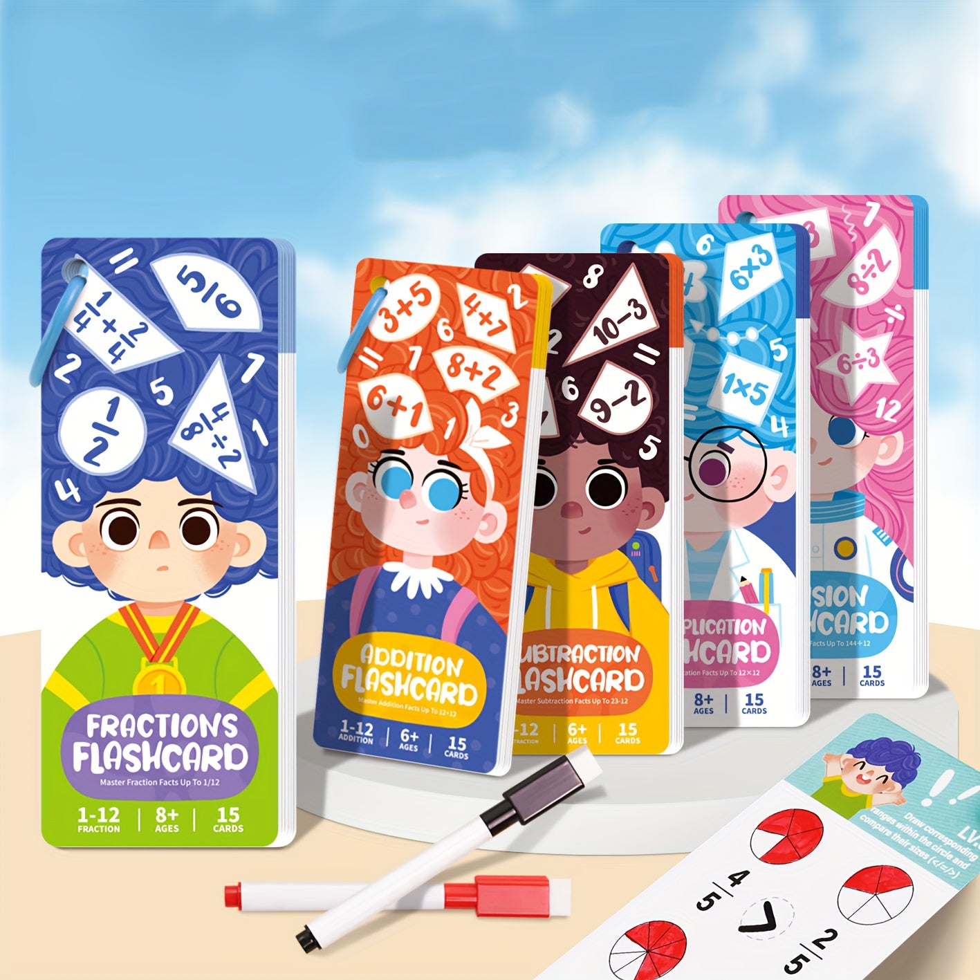 15pcs Erasable Learning Cards Math Addition Subtraction Multiplication Division