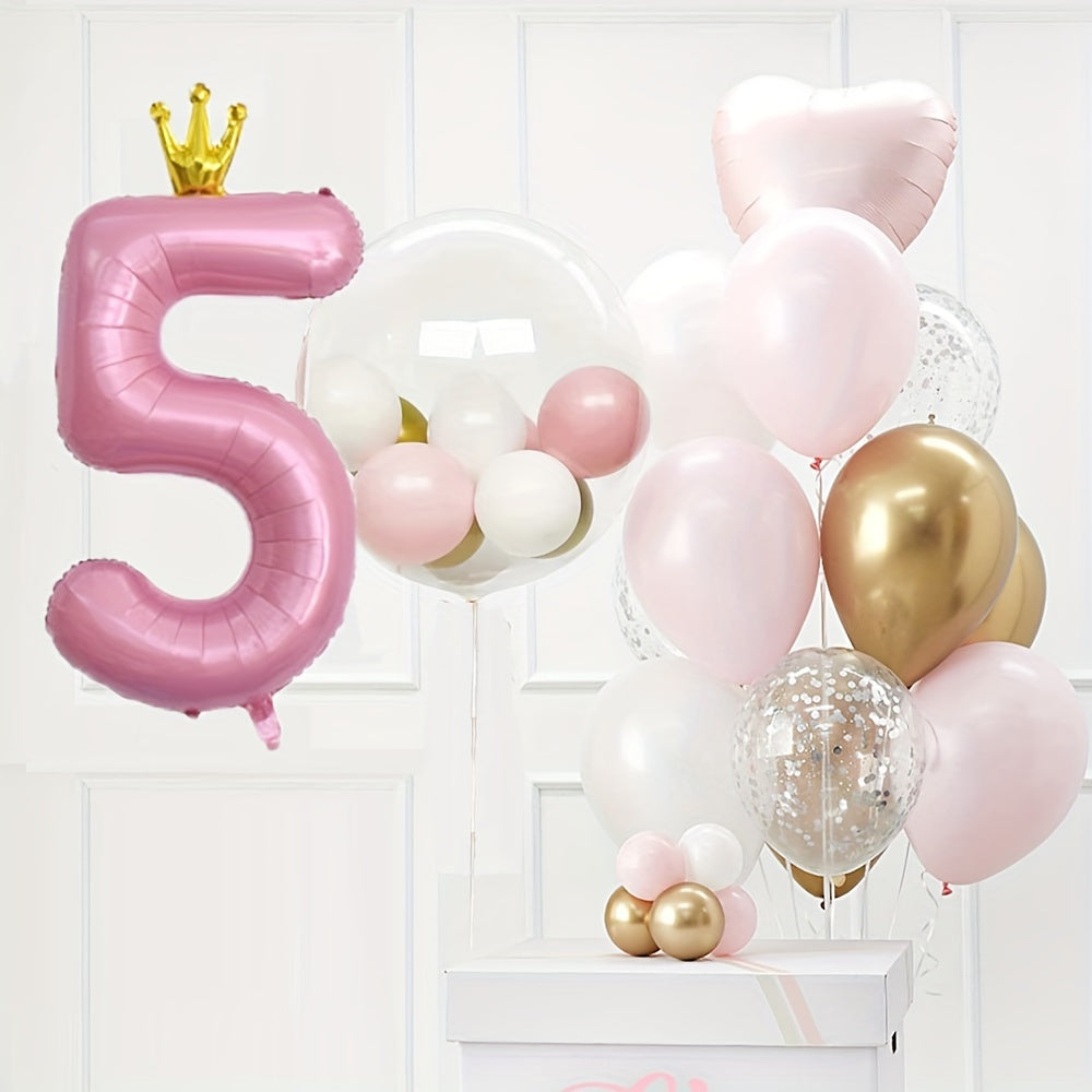 24pcs Crown Number Latex Balloon Set Birthday Party Decor Supplies