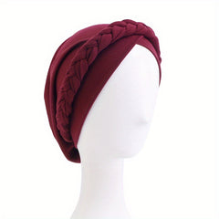 Classic Braid Cross Turban Hat Solid Head Wrap Stretchy Hijab Beanie Cap