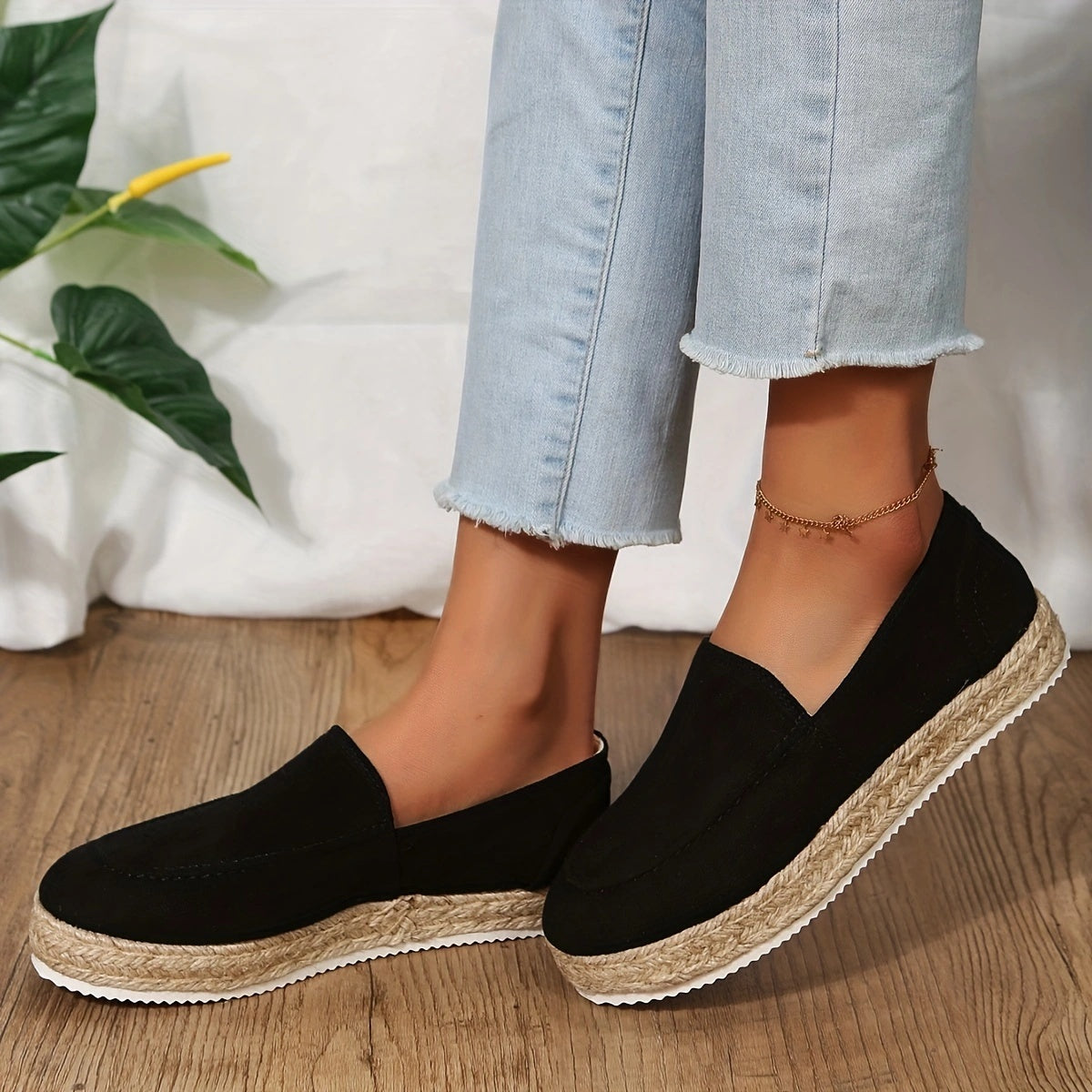 Women's Platform Espadrille Loafers Round Toe Slip-On Flats
