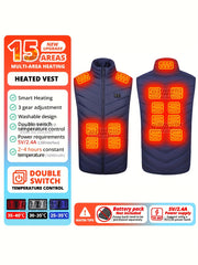 Men's 15 Areas Heated Vest Active Mid Stretch Zip Up Sleeveless Jacket