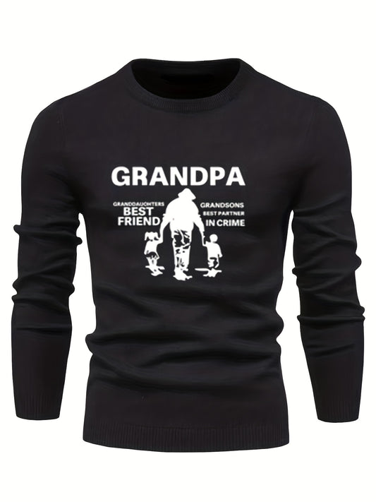 Grandpa Print Men's Casual Warm Mid Stretch Crew Neck Pullover Sweater