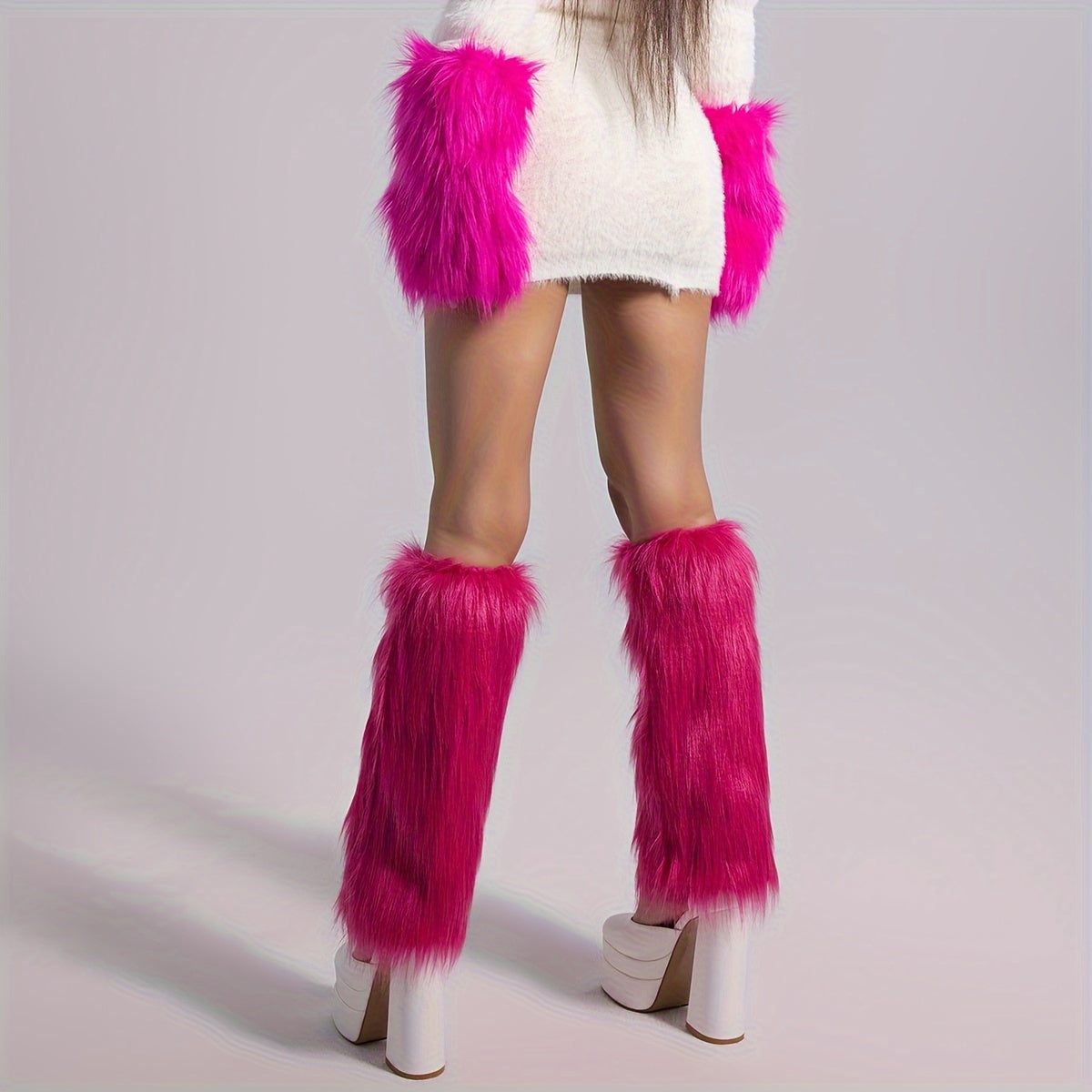 Colorful Fuzzy Leg Warmers & Knee High Socks Combo