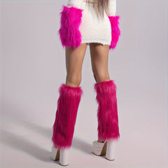 Colorful Fuzzy Leg Warmers & Knee High Socks Combo