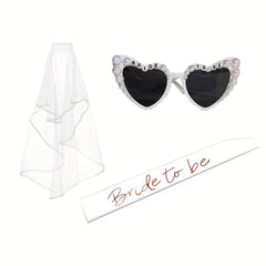 3pcs Bride to Be Glasses Sash and Veil Wedding Bridal Bachelorette Party